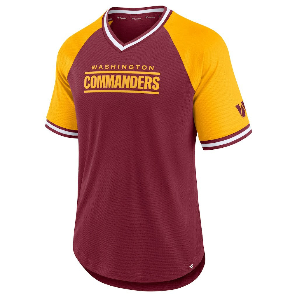 Washington Commanders Second Wind Raglan V-Neck T-Shirt - Burgundy/Gold discount