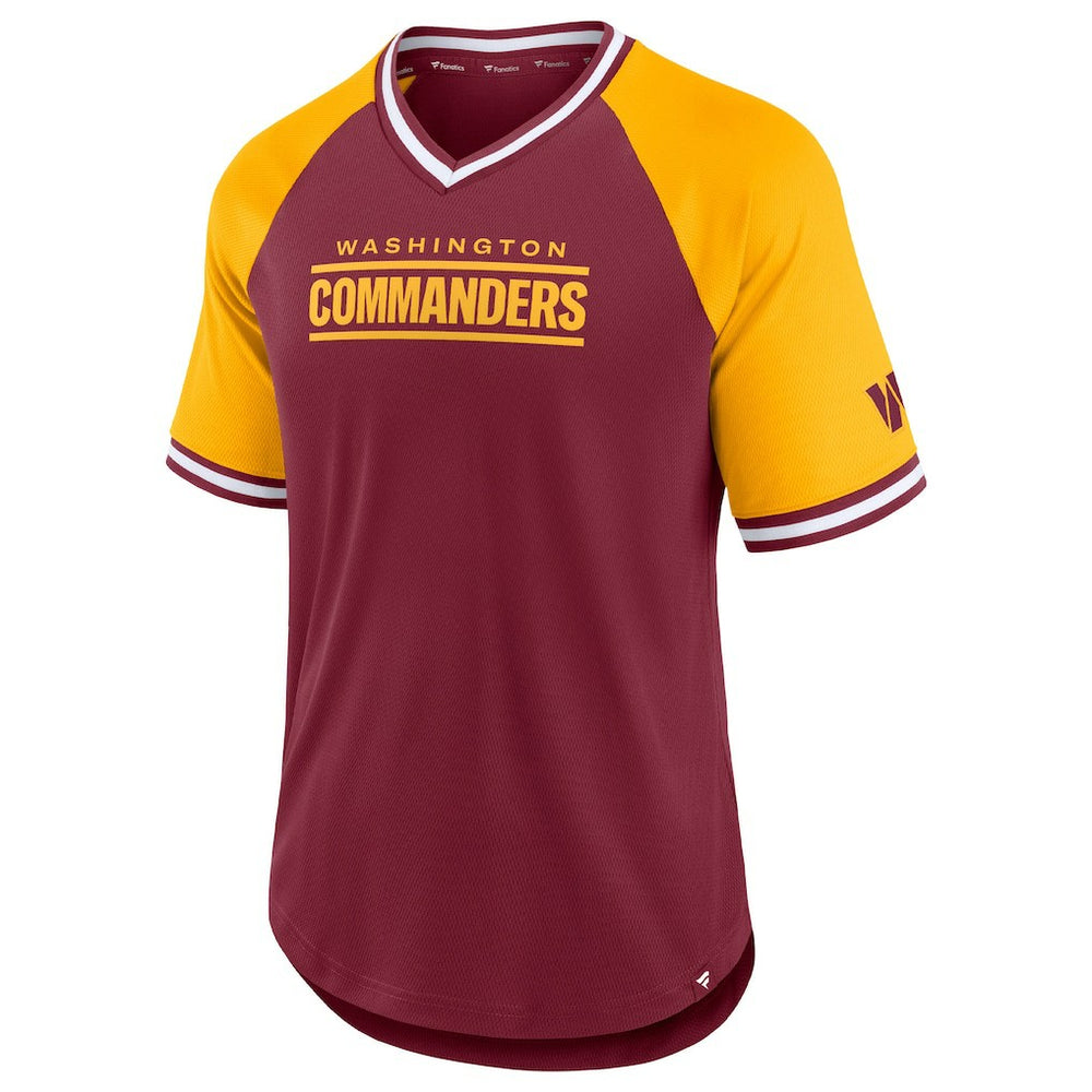 Washington Commanders Second Wind Raglan V-Neck T-Shirt - Burgundy/Gold discount
