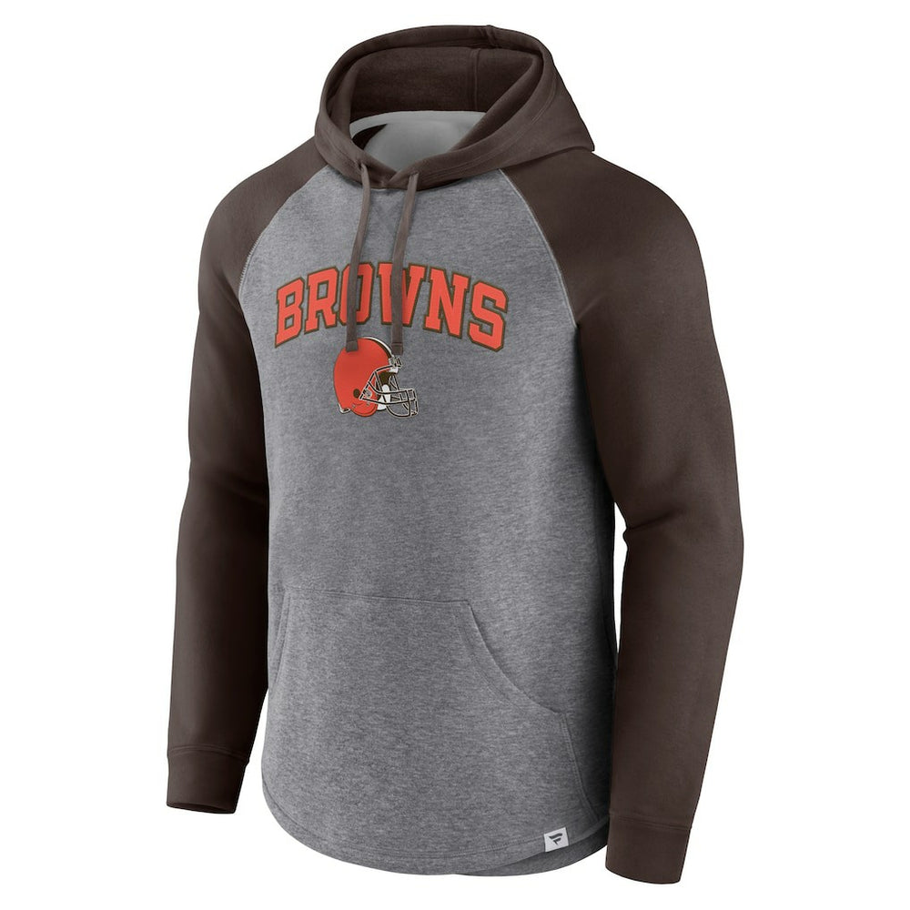 Cleveland Browns By Design Raglan Pullover Hoodie - Heathered Gray/Brown sale