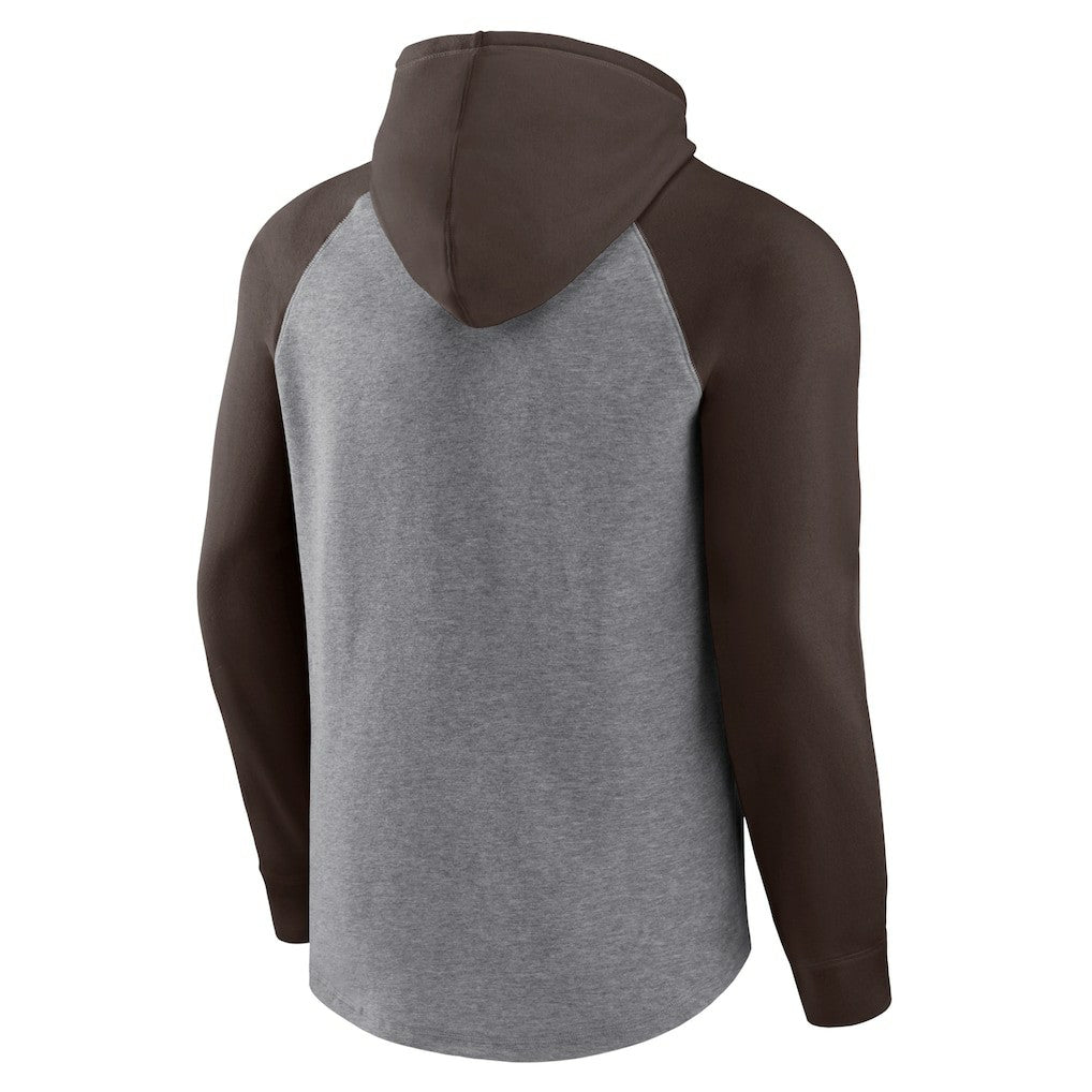 Cleveland Browns By Design Raglan Pullover Hoodie - Heathered Gray/Brown sale