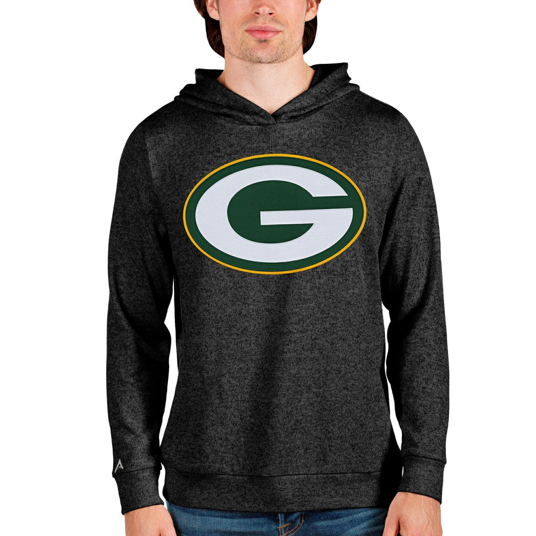 Green Bay Packers Antigua Team Absolute Pullover Hoodie - Heathered Black discount