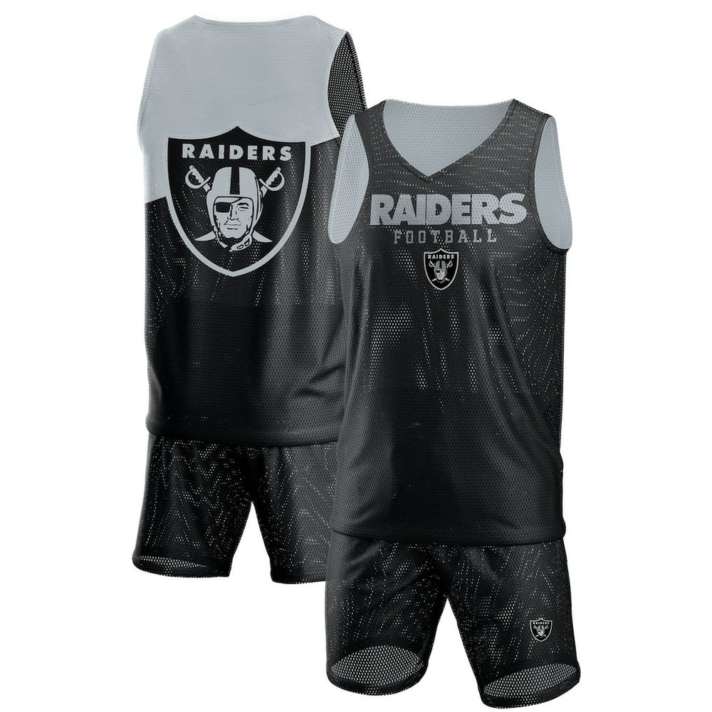 Las Vegas Raiders FOCO Colorblock Mesh V-Neck & Shorts Set - Black sale