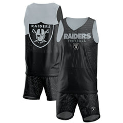 Las Vegas Raiders FOCO Colorblock Mesh V-Neck & Shorts Set - Black sale