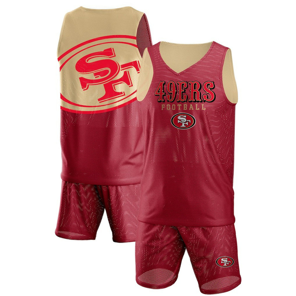 San Francisco 49ers FOCO Colorblock Mesh V-Neck & Shorts Set - Scarlet online