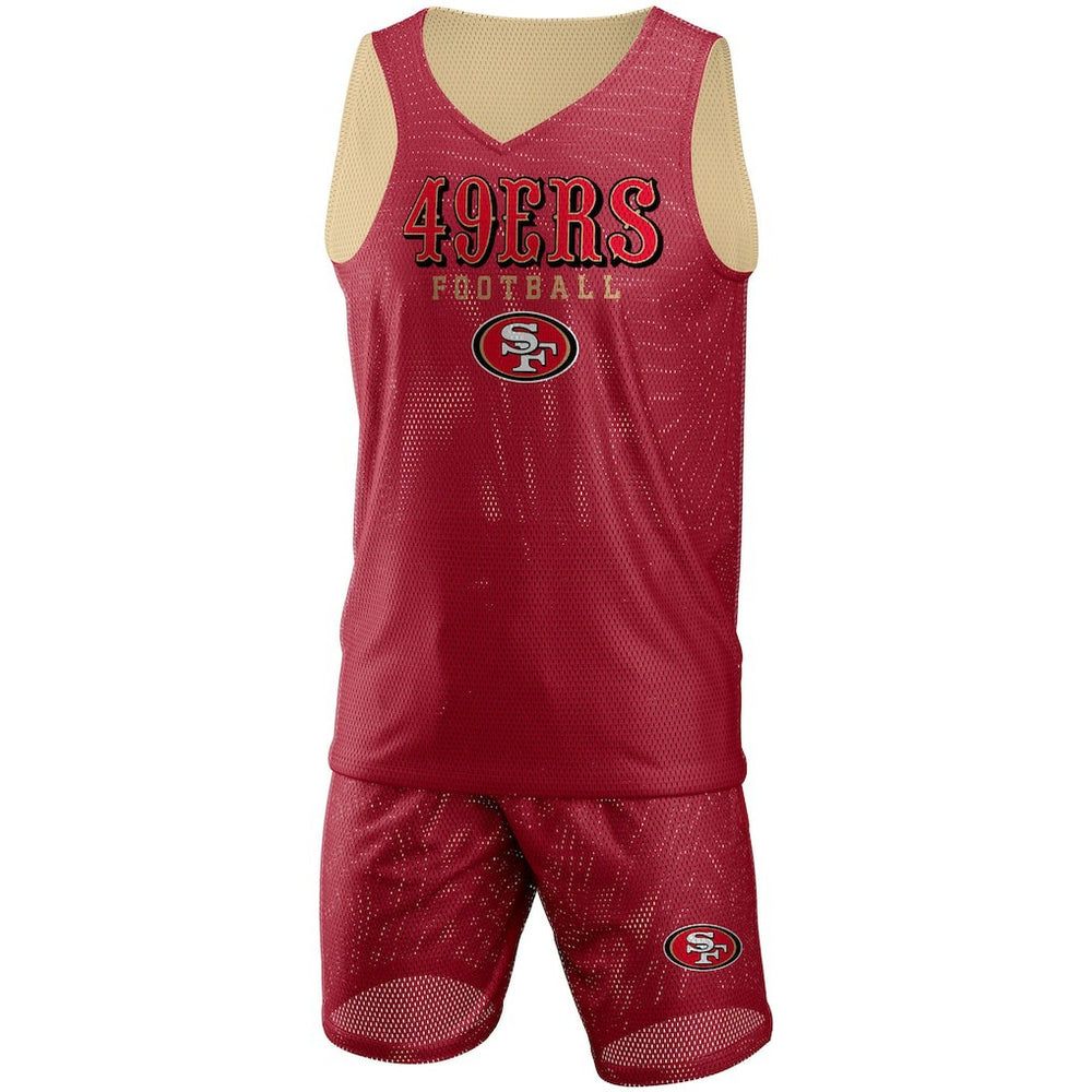 San Francisco 49ers FOCO Colorblock Mesh V-Neck & Shorts Set - Scarlet online