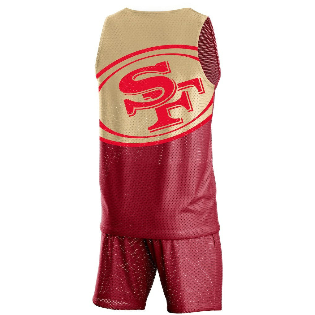 San Francisco 49ers FOCO Colorblock Mesh V-Neck & Shorts Set - Scarlet online