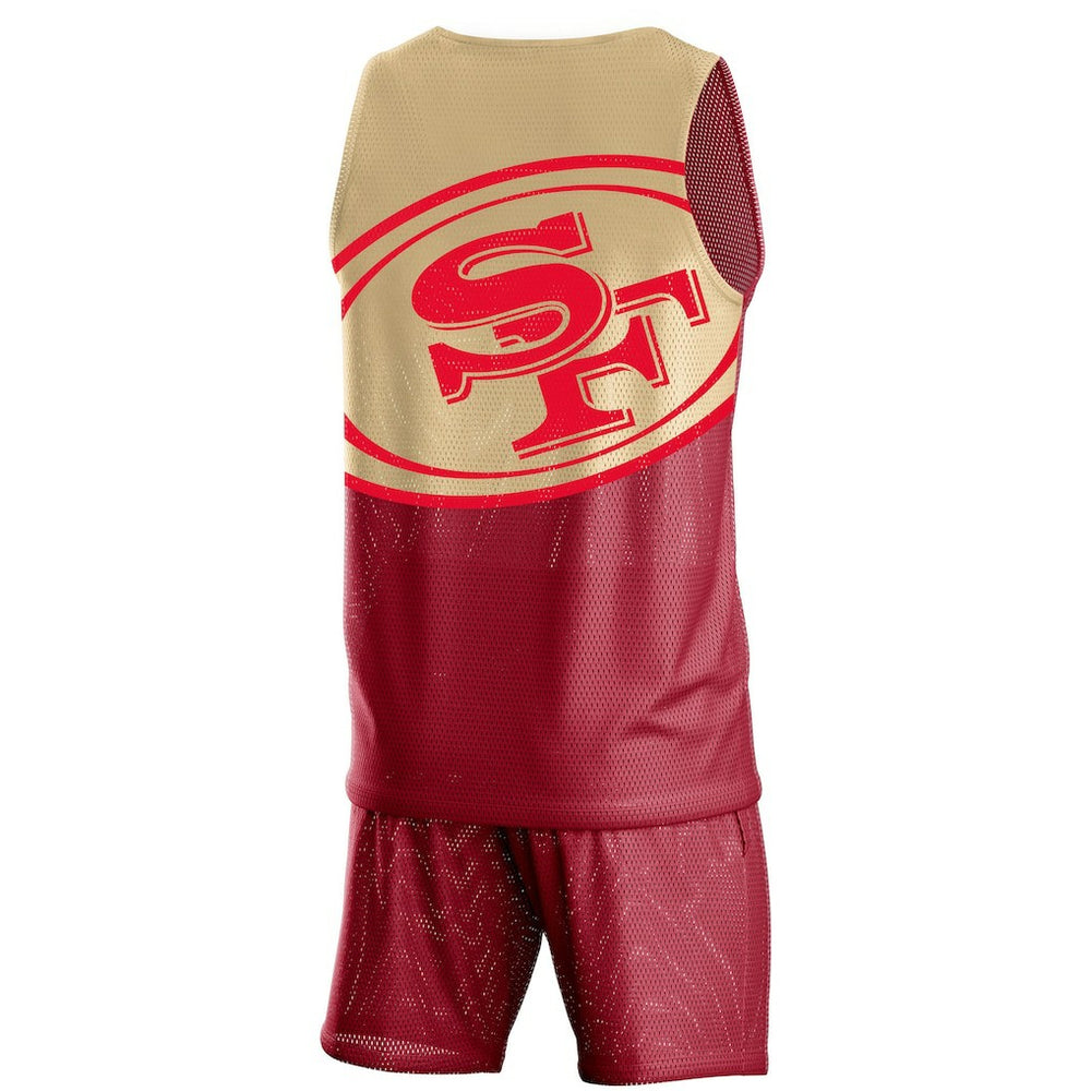 San Francisco 49ers FOCO Colorblock Mesh V-Neck & Shorts Set - Scarlet online