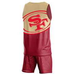 San Francisco 49ers FOCO Colorblock Mesh V-Neck & Shorts Set - Scarlet online