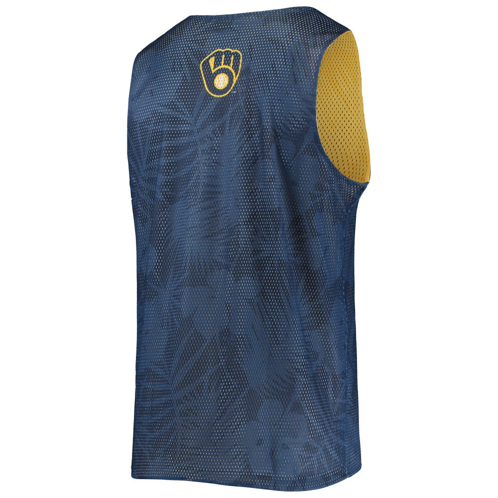 Milwaukee Brewers FOCO Floral Reversible Mesh Tank Top Navy/Gold