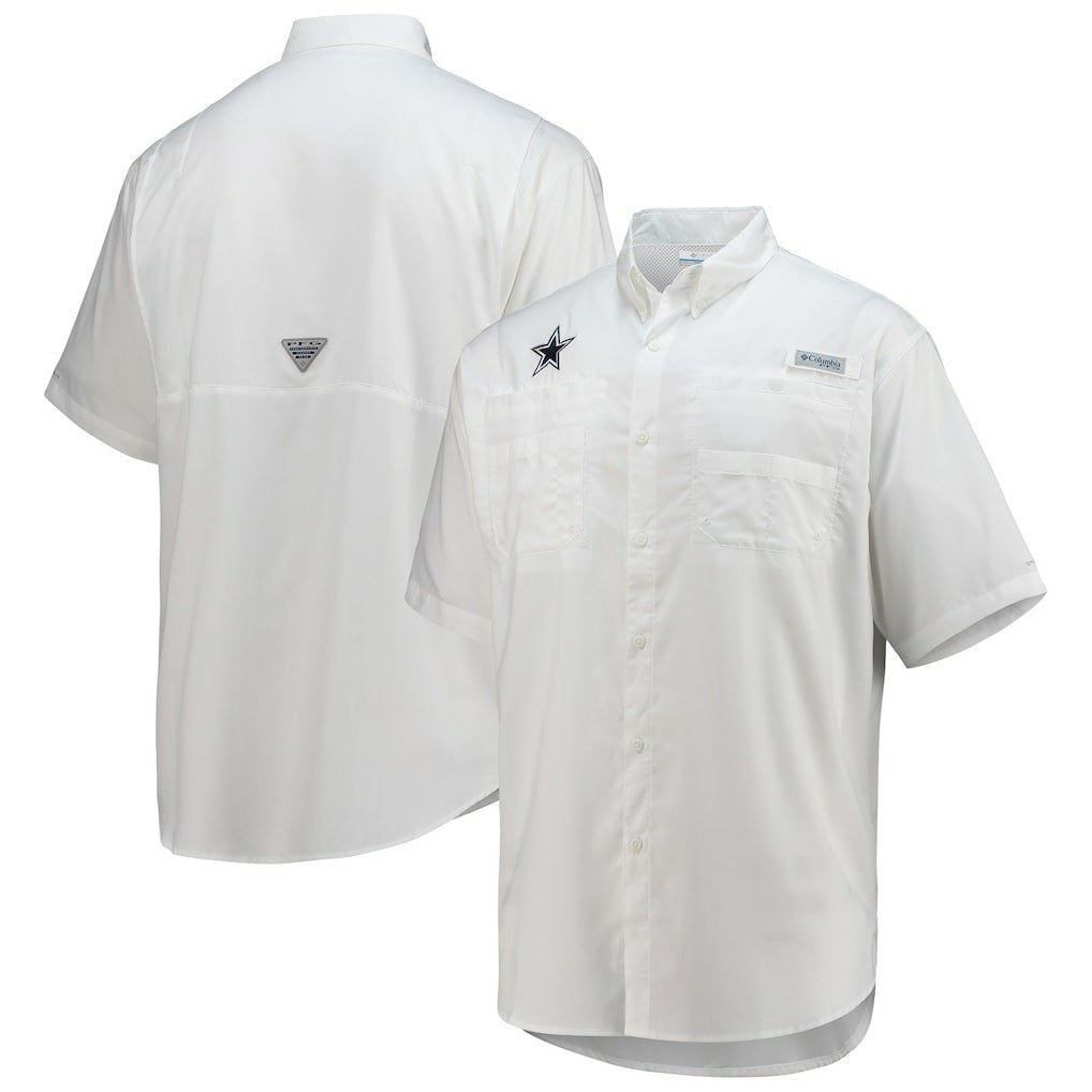 Dallas Cowboys Tamiami Omni-Shade Button-Down Short Sleeve Shirt - White on sale