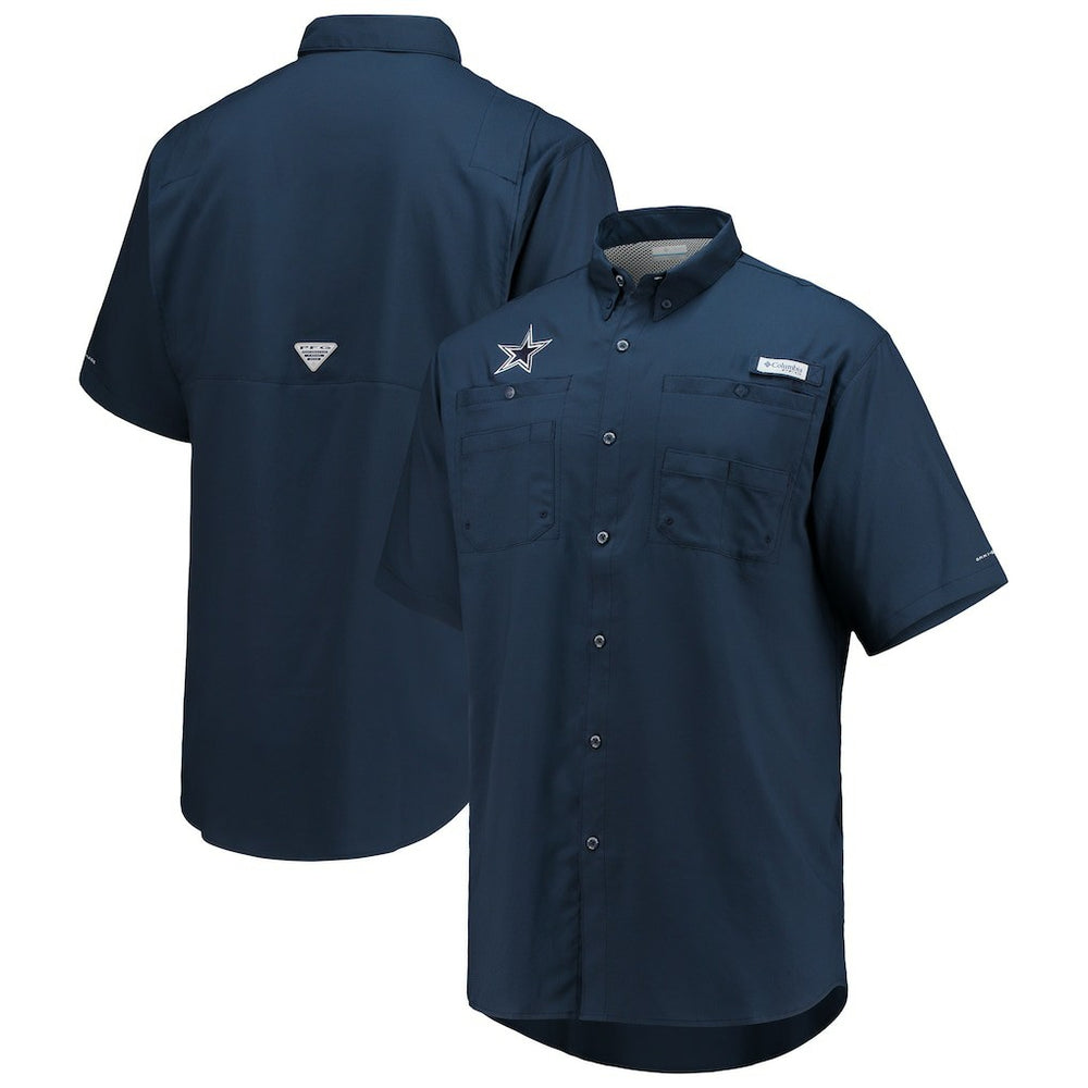 Dallas Cowboys Tamiami Omni-Shade Button-Down Short Sleeve Shirt - Navy for sale