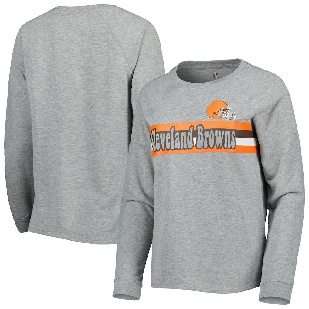 Cleveland Browns Juniors All Striped Up Raglan Long Sleeve T-Shirt - Heathered Gray on sale