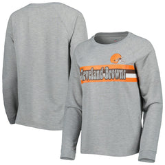 Cleveland Browns Juniors All Striped Up Raglan Long Sleeve T-Shirt - Heathered Gray on sale