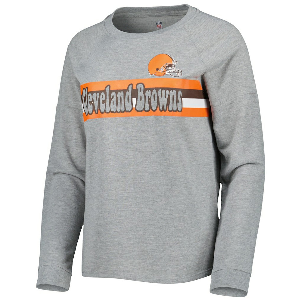 Cleveland Browns Juniors All Striped Up Raglan Long Sleeve T-Shirt - Heathered Gray on sale