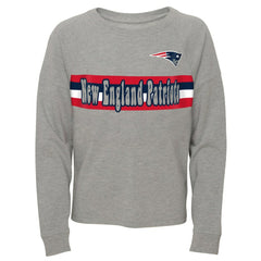New England Patriots Juniors All Striped Up Raglan Long Sleeve T-Shirt - Heathered Gray on sale