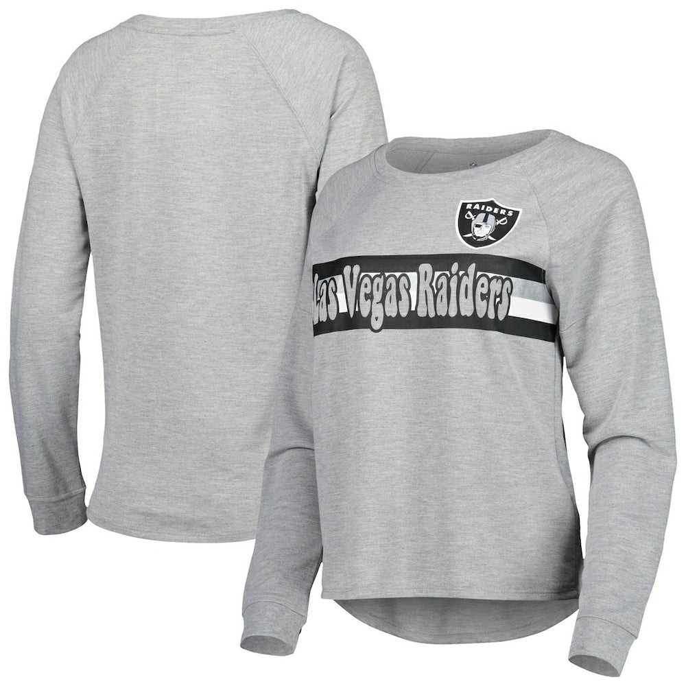 Las Vegas Raiders Juniors All Striped Up Raglan Long Sleeve T-Shirt - Heathered Gray outlet