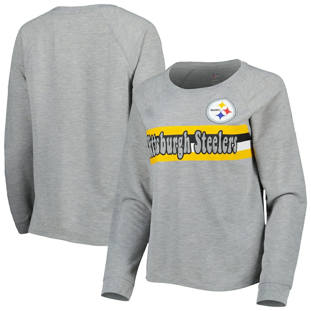Pittsburgh Steelers Juniors All Striped Up Raglan Long Sleeve T-Shirt - Heathered Gray cheap