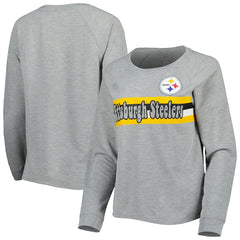 Pittsburgh Steelers Juniors All Striped Up Raglan Long Sleeve T-Shirt - Heathered Gray cheap