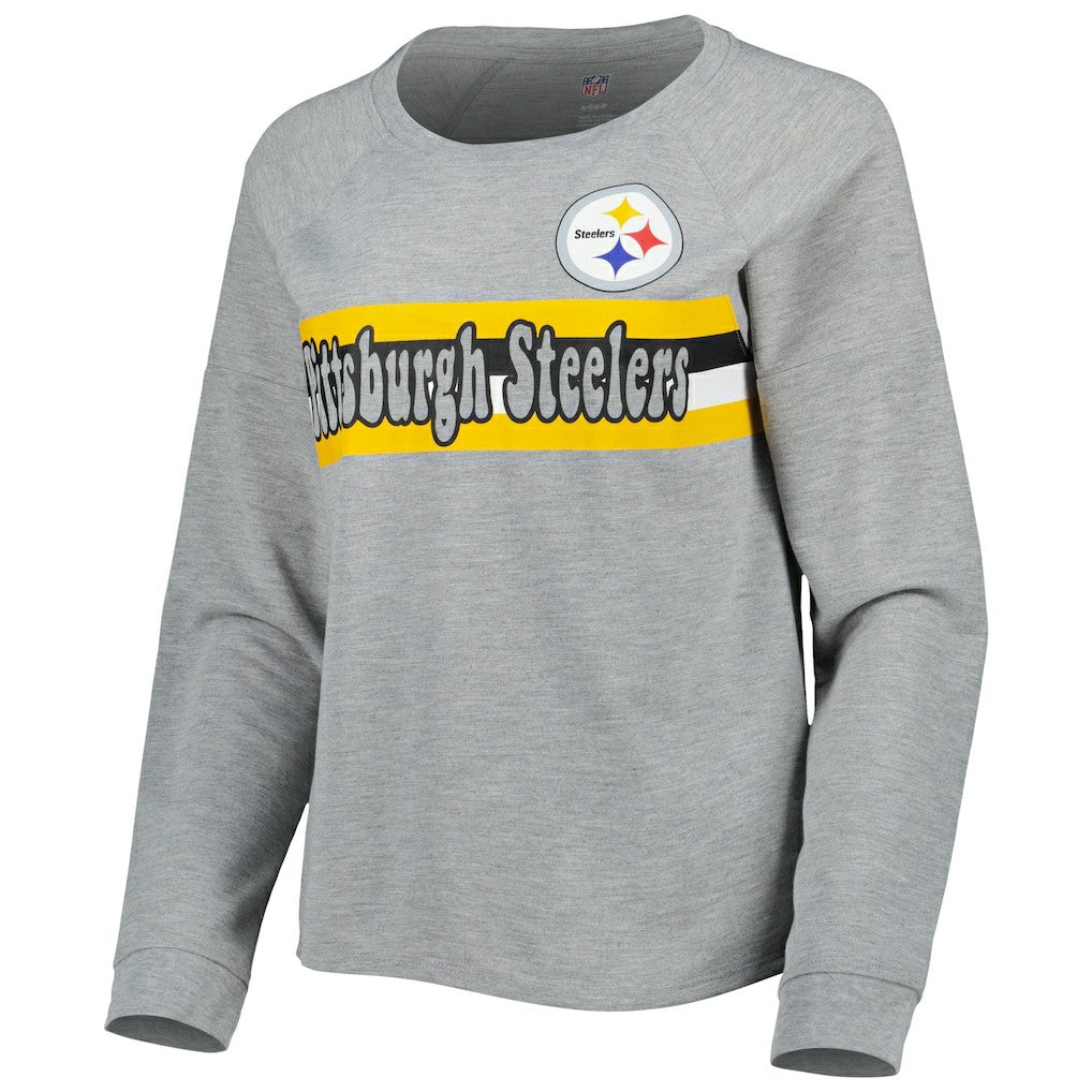 Pittsburgh Steelers Juniors All Striped Up Raglan Long Sleeve T-Shirt - Heathered Gray cheap