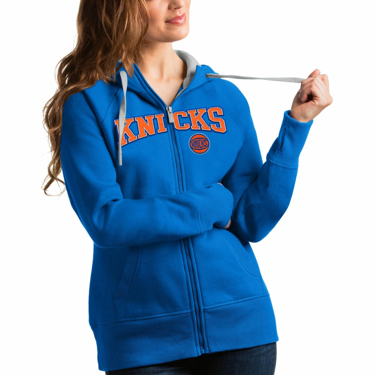 New York Knicks Antigua Women's Team Victory Full-Zip Hoodie - Blue on sale