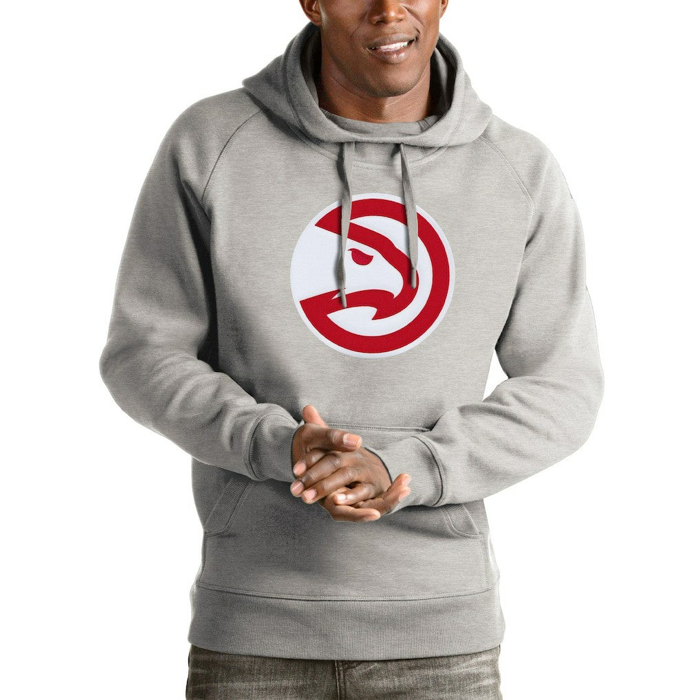 Atlanta Hawks Antigua Logo Victory Pullover Hoodie - Heathered Gray on sale