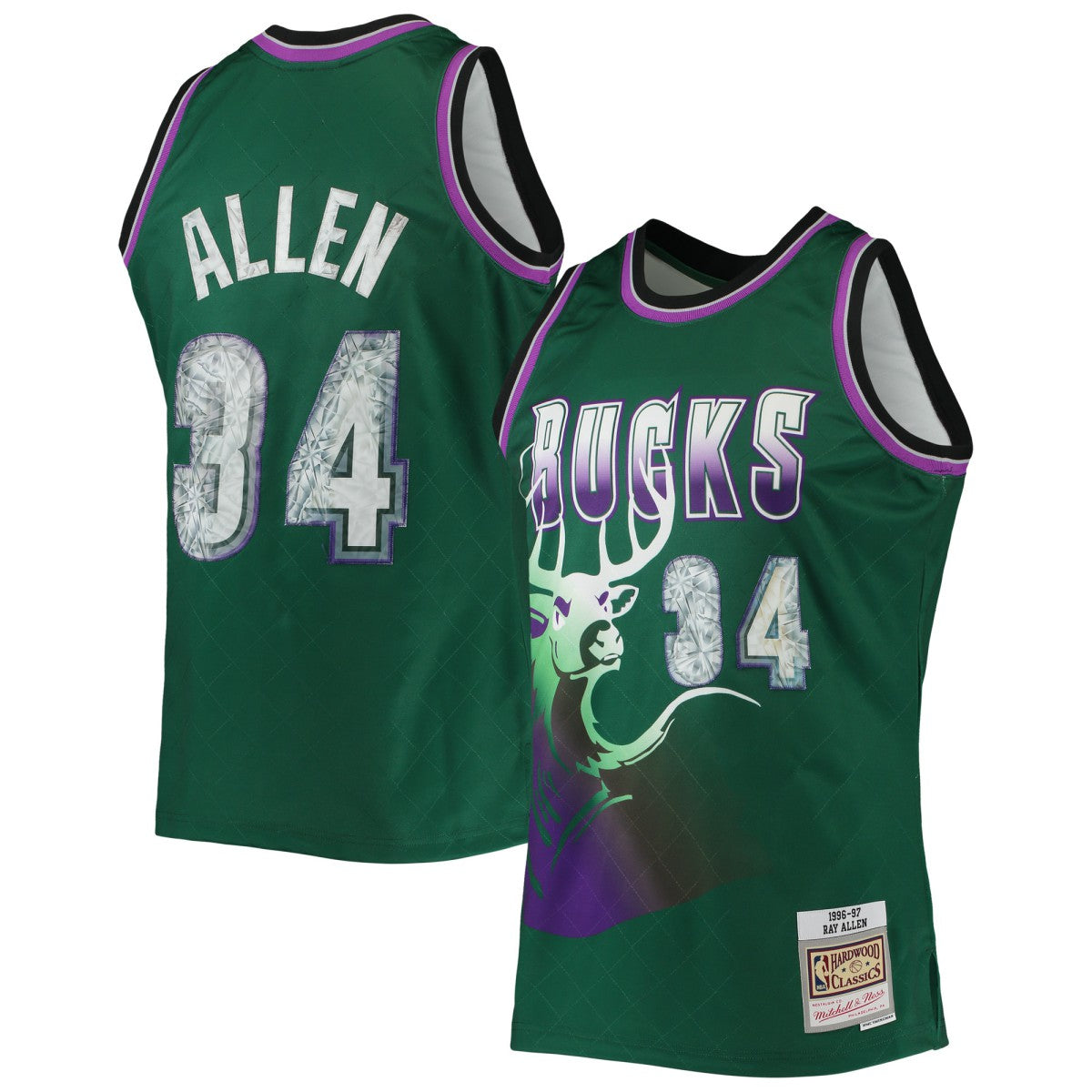 Ray Allen Milwaukee Bucks 1996/97 Hardwood Classics NBA 75th Anniversary Diamond Swingman Jersey - Green for sale