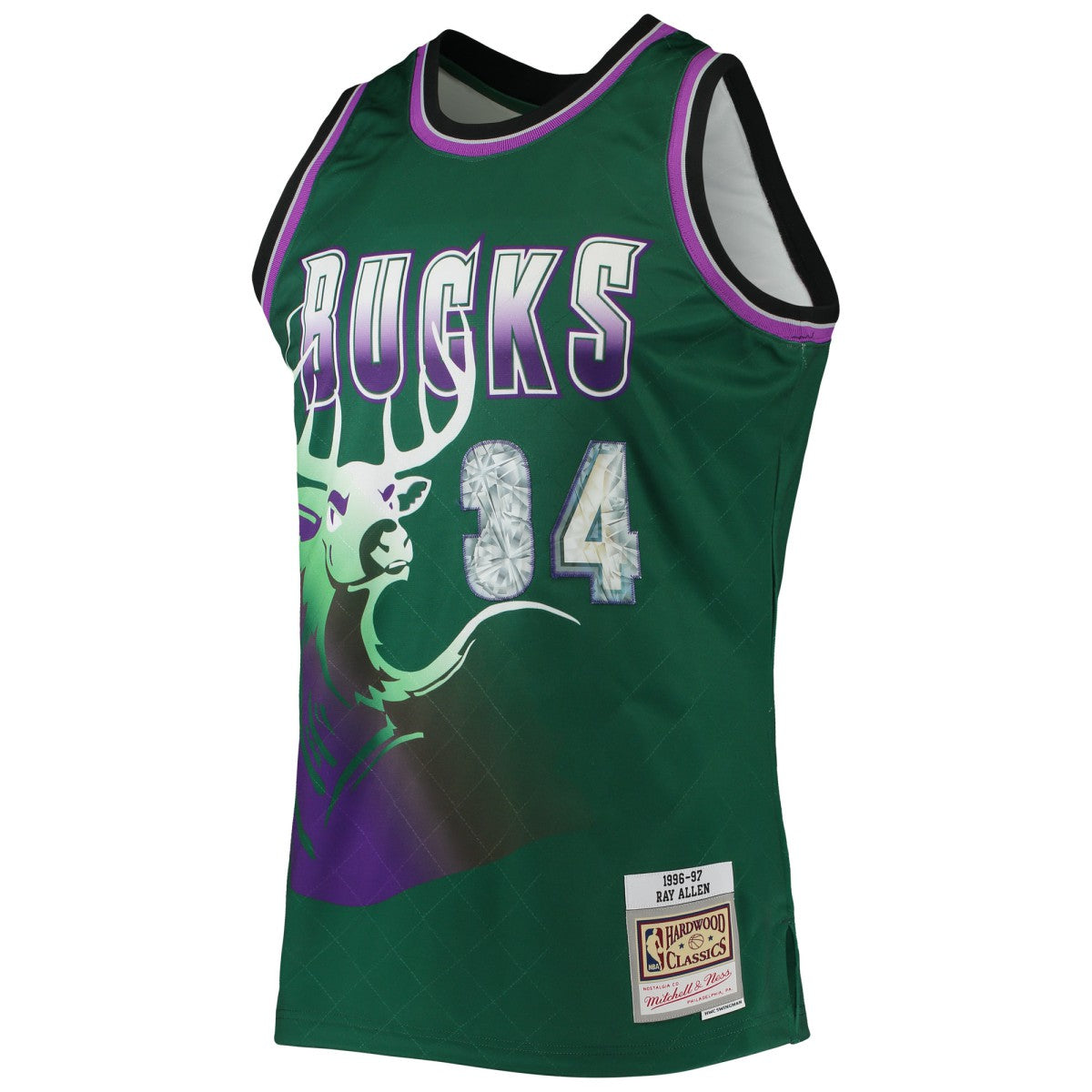 Ray Allen Milwaukee Bucks 1996/97 Hardwood Classics NBA 75th Anniversary Diamond Swingman Jersey - Green for sale