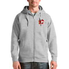Calgary Flames Antigua Logo Victory Full-Zip Hoodie - Heathered Gray Hoodies