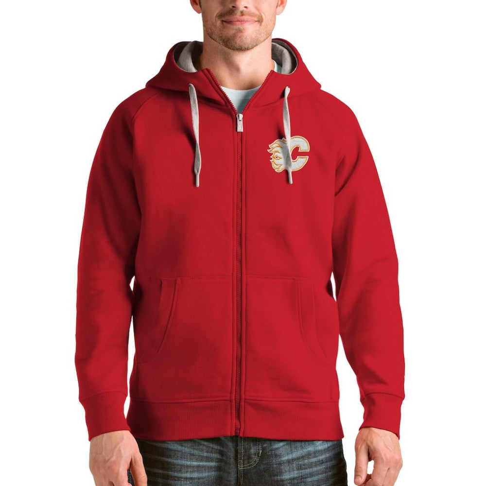 Calgary Flames Antigua Logo Victory Full-Zip Hoodie - Red Hoodies