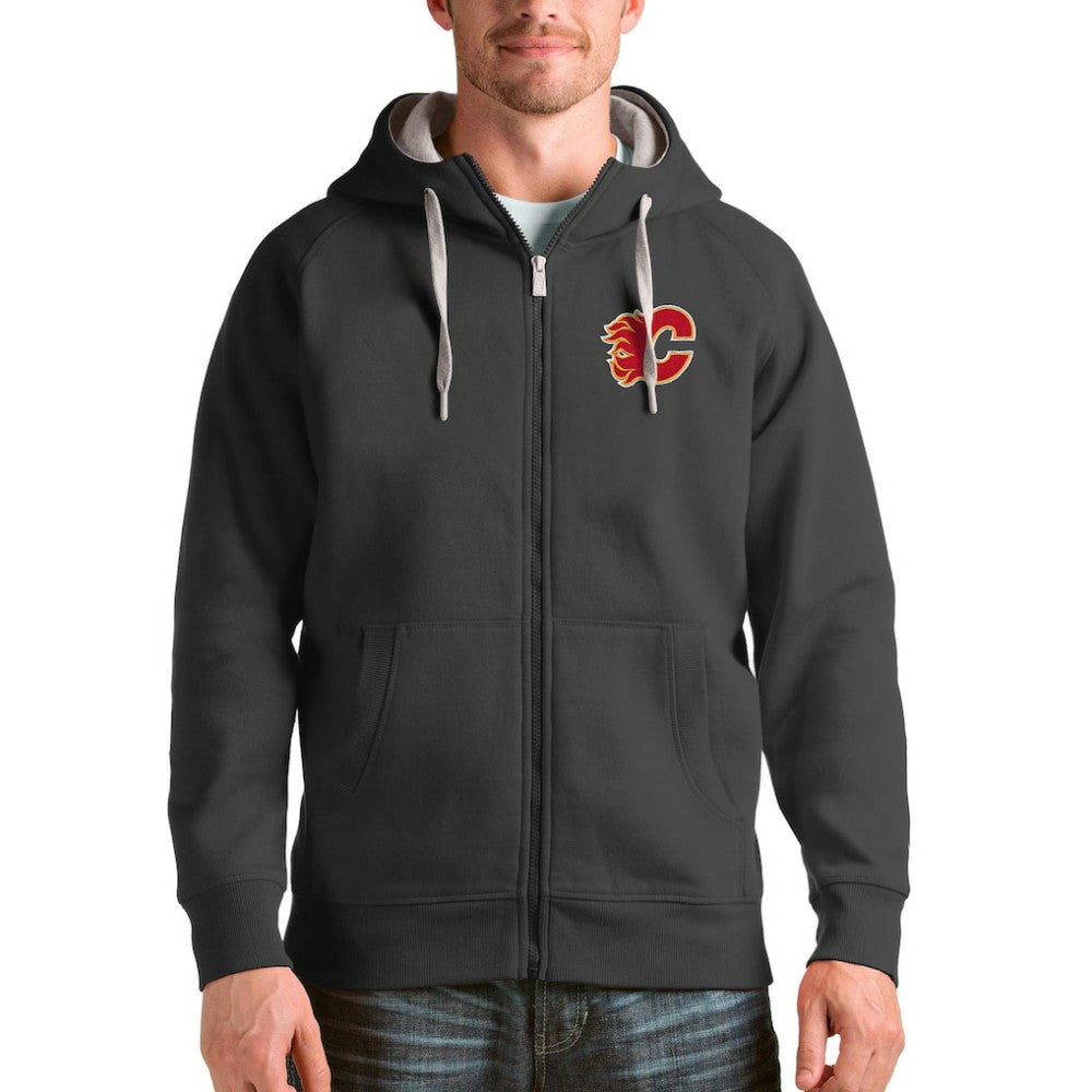 Calgary Flames Antigua Logo Victory Full-Zip Hoodie - Charcoal Hoodies