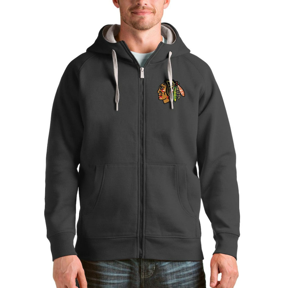 Chicago Blackhawks Antigua Logo Victory Full-Zip Hoodie - Charcoal Hoodies