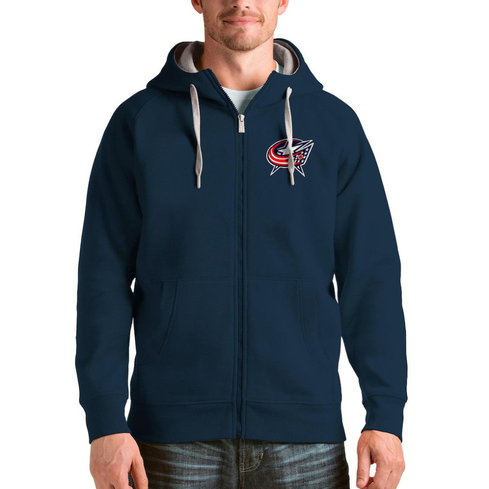 Columbus Blue Jackets Antigua Logo Victory Full-Zip Hoodie - Navy Hoodies