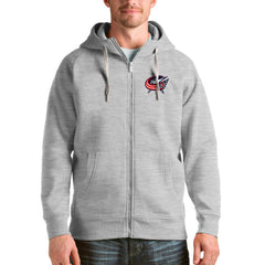 Columbus Blue Jackets Antigua Logo Victory Full-Zip Hoodie - Heathered Gray Hoodies