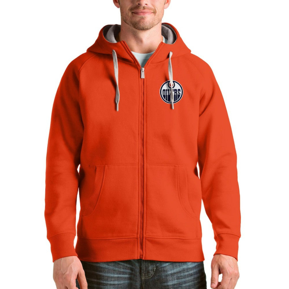 Edmonton Oilers Antigua Logo Victory Full-Zip Hoodie - Orange Hoodies