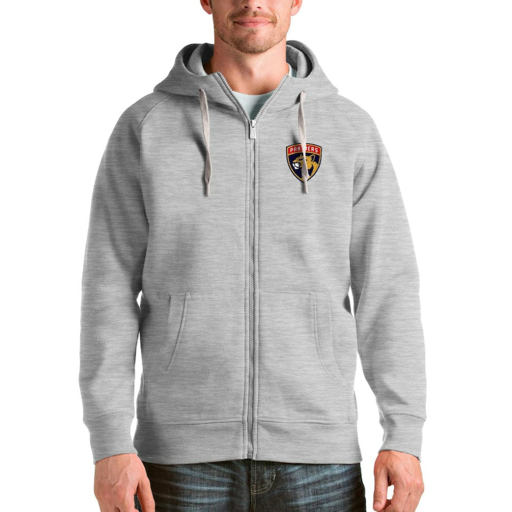 Florida Panthers Antigua Logo Victory Full-Zip Hoodie - Heathered Gray Hoodies