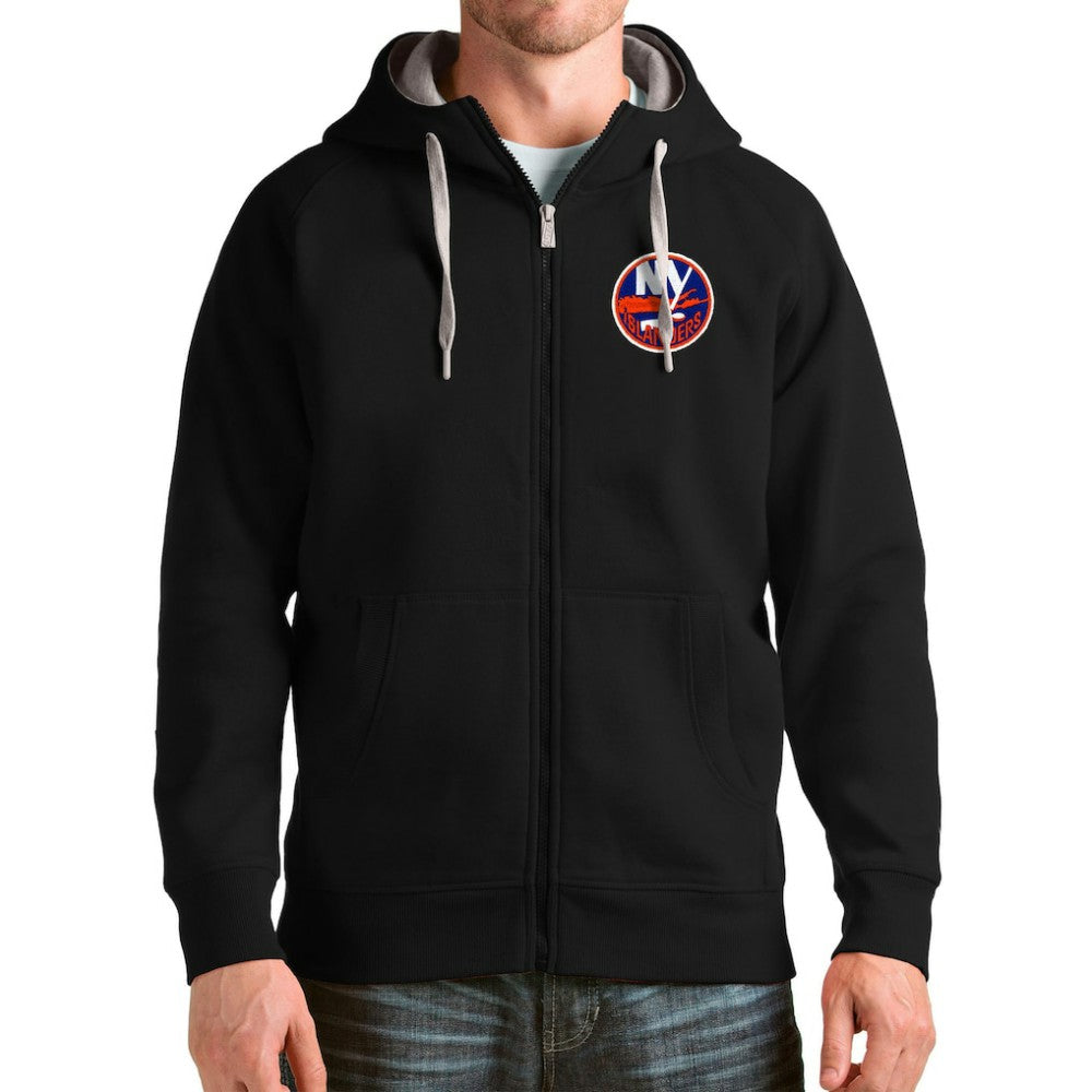 New York Islanders Antigua Logo Victory Full-Zip Hoodie - Black Hoodies