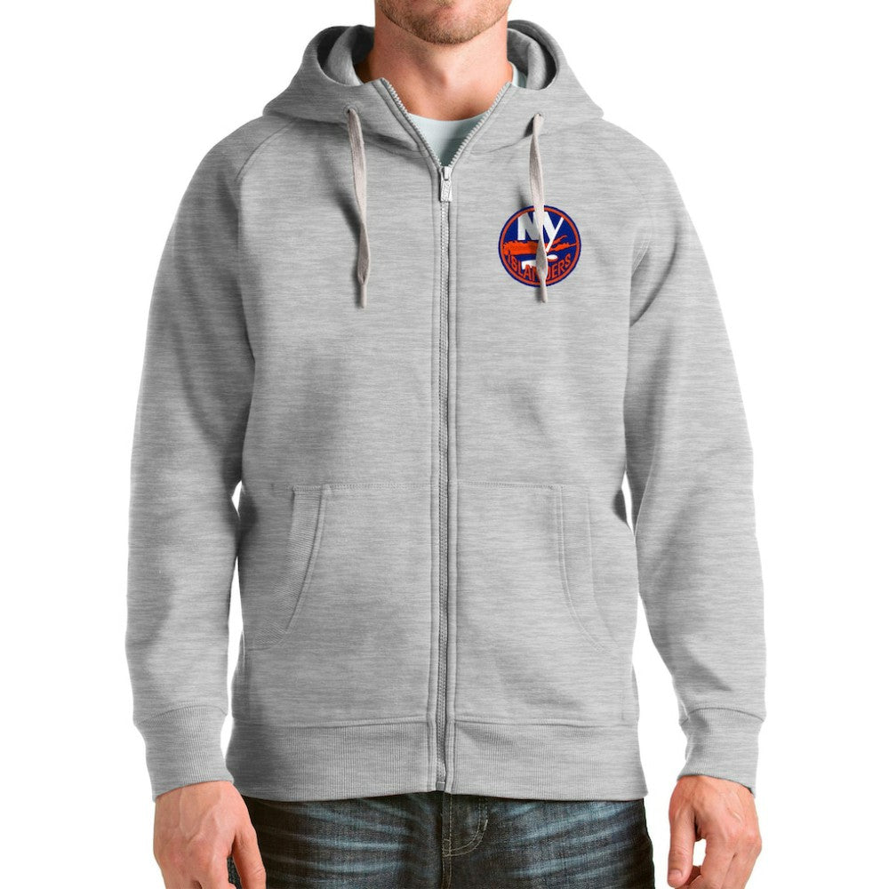 New York Islanders Antigua Logo Victory Full-Zip Hoodie - Heathered Gray Hoodies