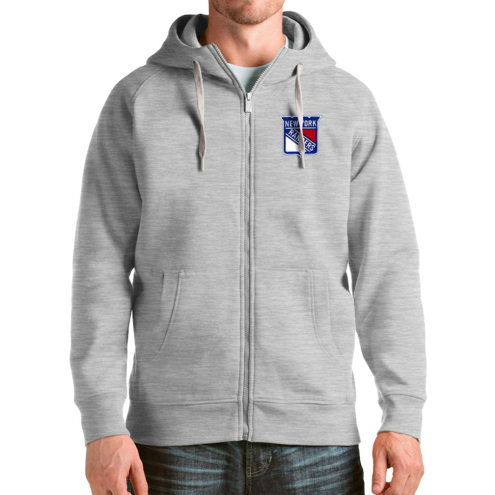 New York Rangers Antigua Logo Victory Full-Zip Hoodie - Heathered Gray Hoodies