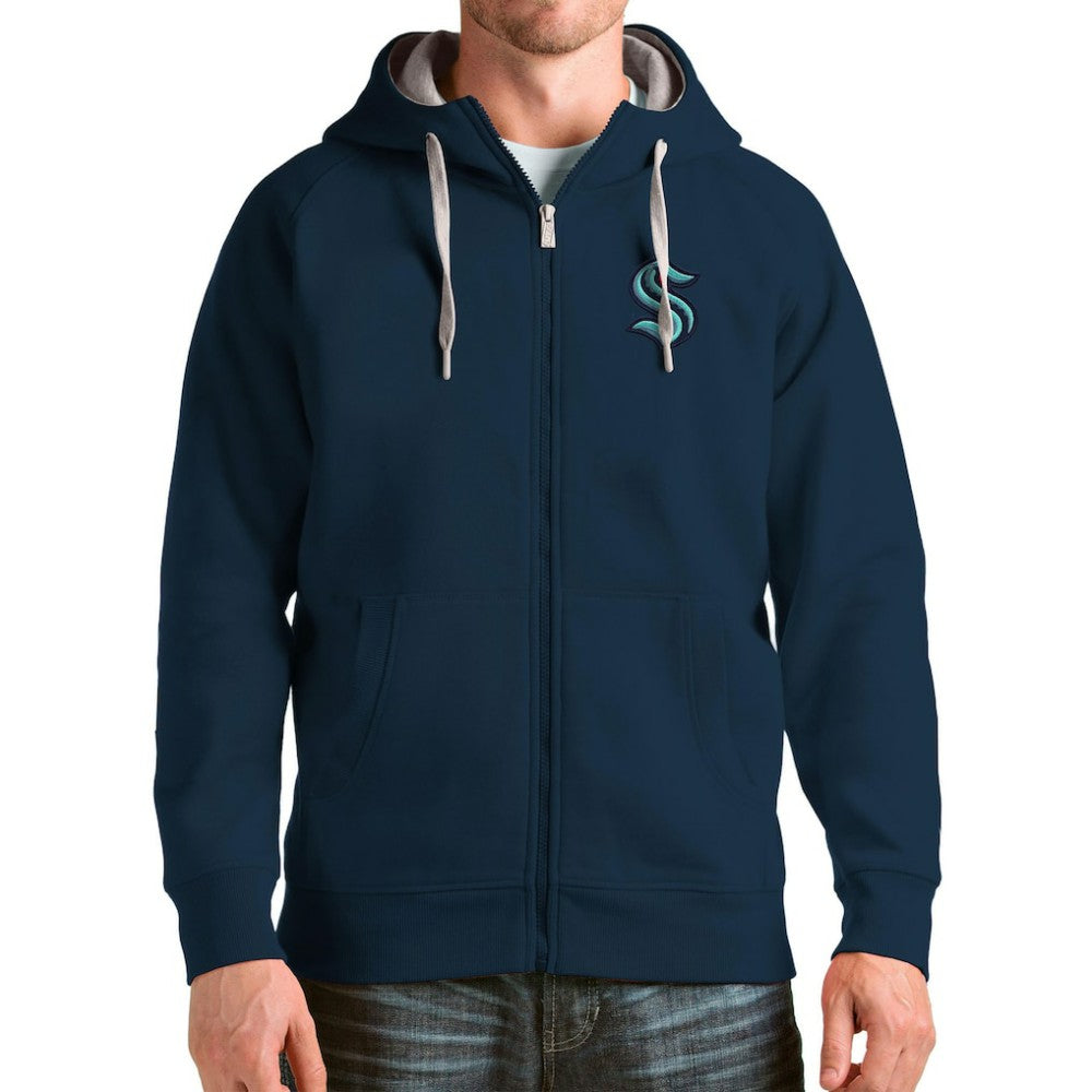 Seattle Kraken Antigua Logo Victory Full-Zip Hoodie - Deep Sea Blue Hoodies