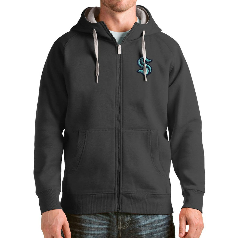 Seattle Kraken Antigua Logo Victory Full-Zip Hoodie - Charcoal Hoodies