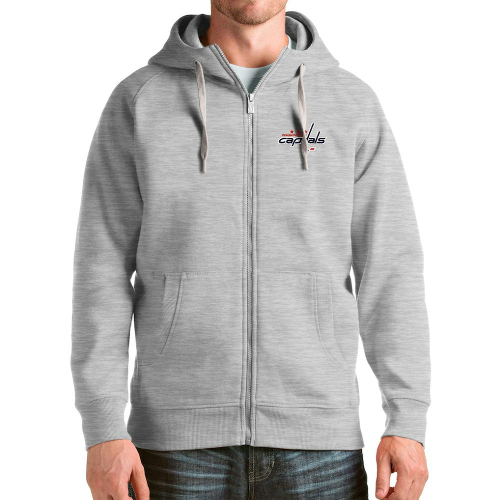 Washington Capitals Antigua Logo Victory Full-Zip Hoodie - Heathered Gray Hoodies