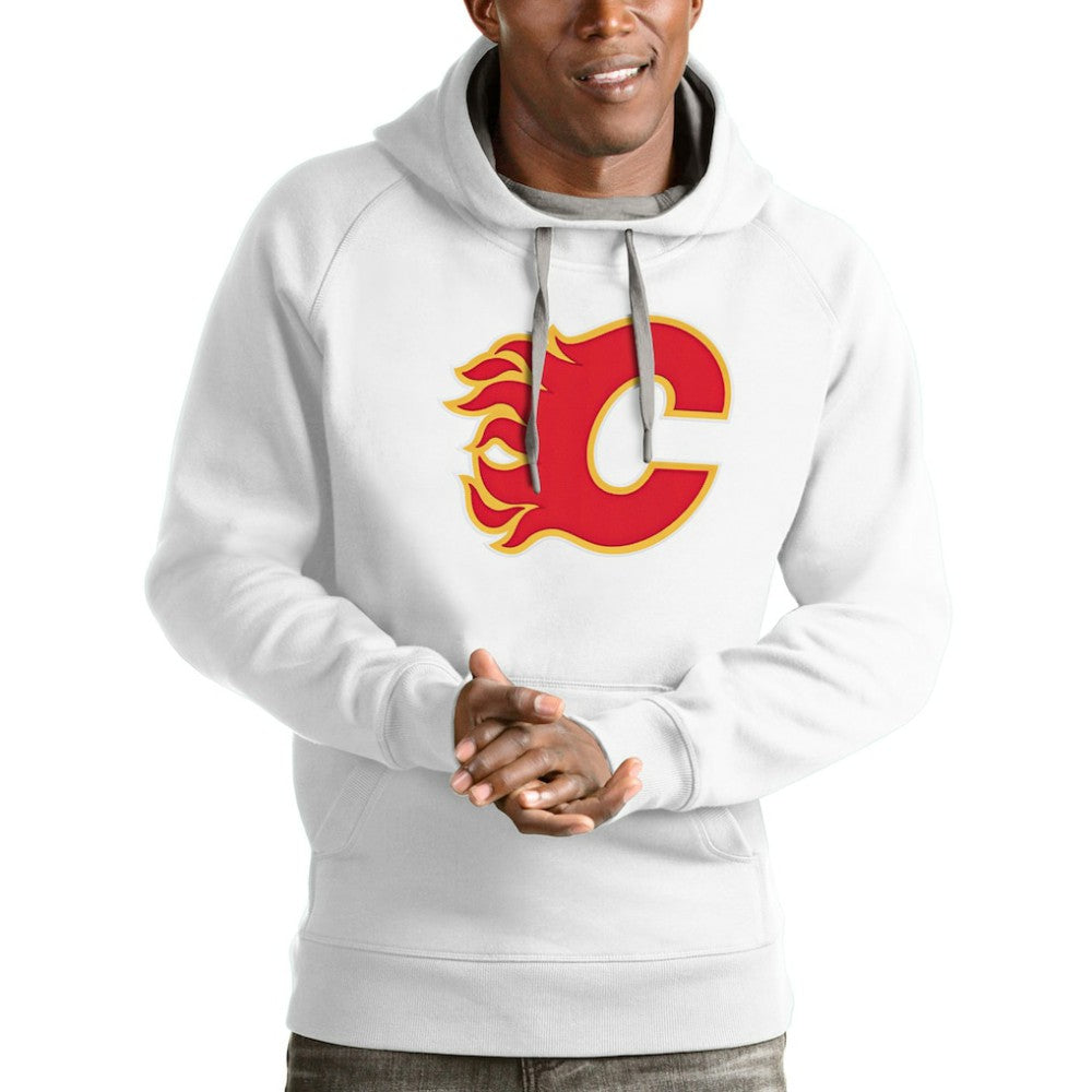 Calgary Flames Antigua Logo Victory Pullover Hoodie - White Hoodies