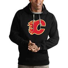 Calgary Flames Antigua Logo Victory Pullover Hoodie - Black Hoodies