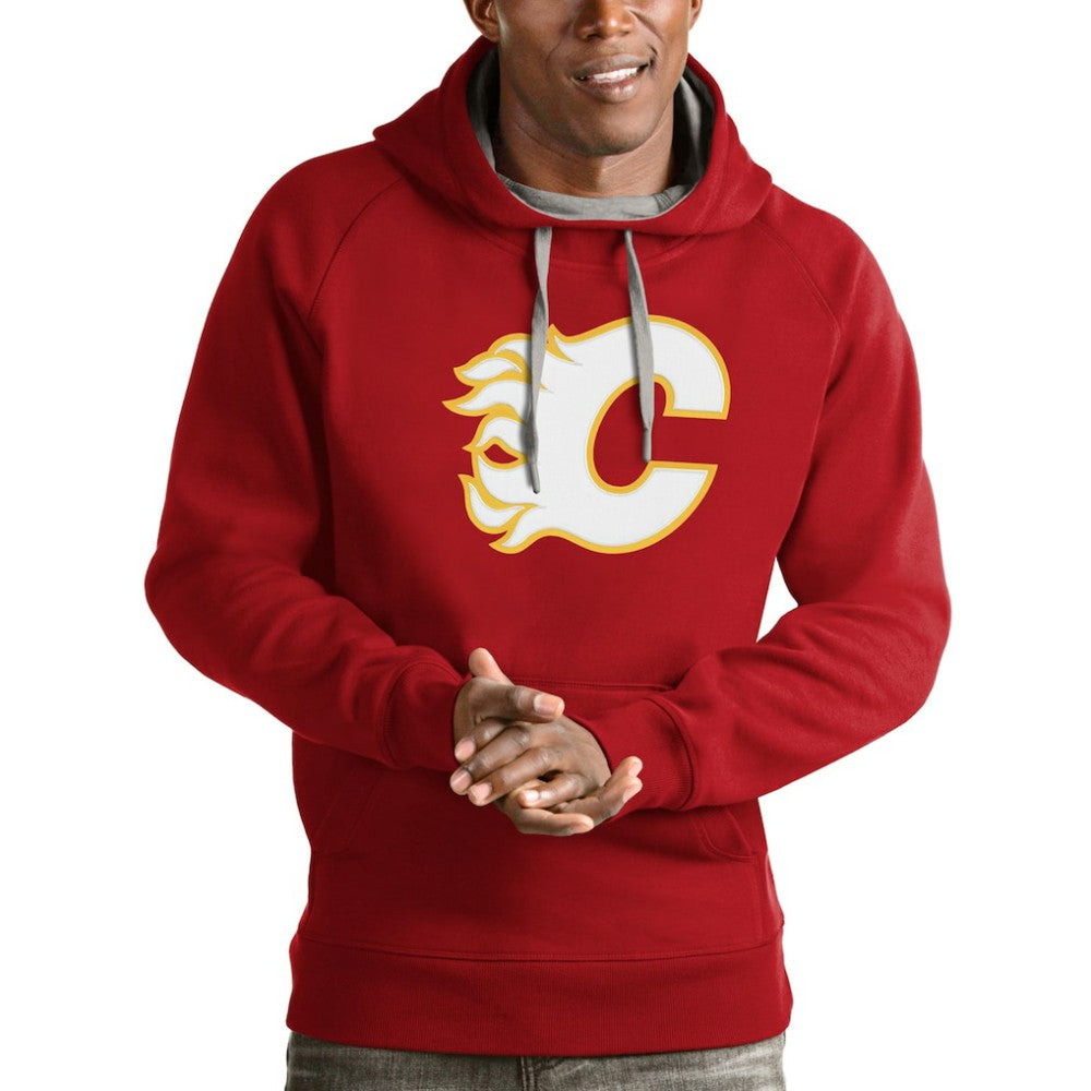 Calgary Flames Antigua Logo Victory Pullover Hoodie - Red Hoodies