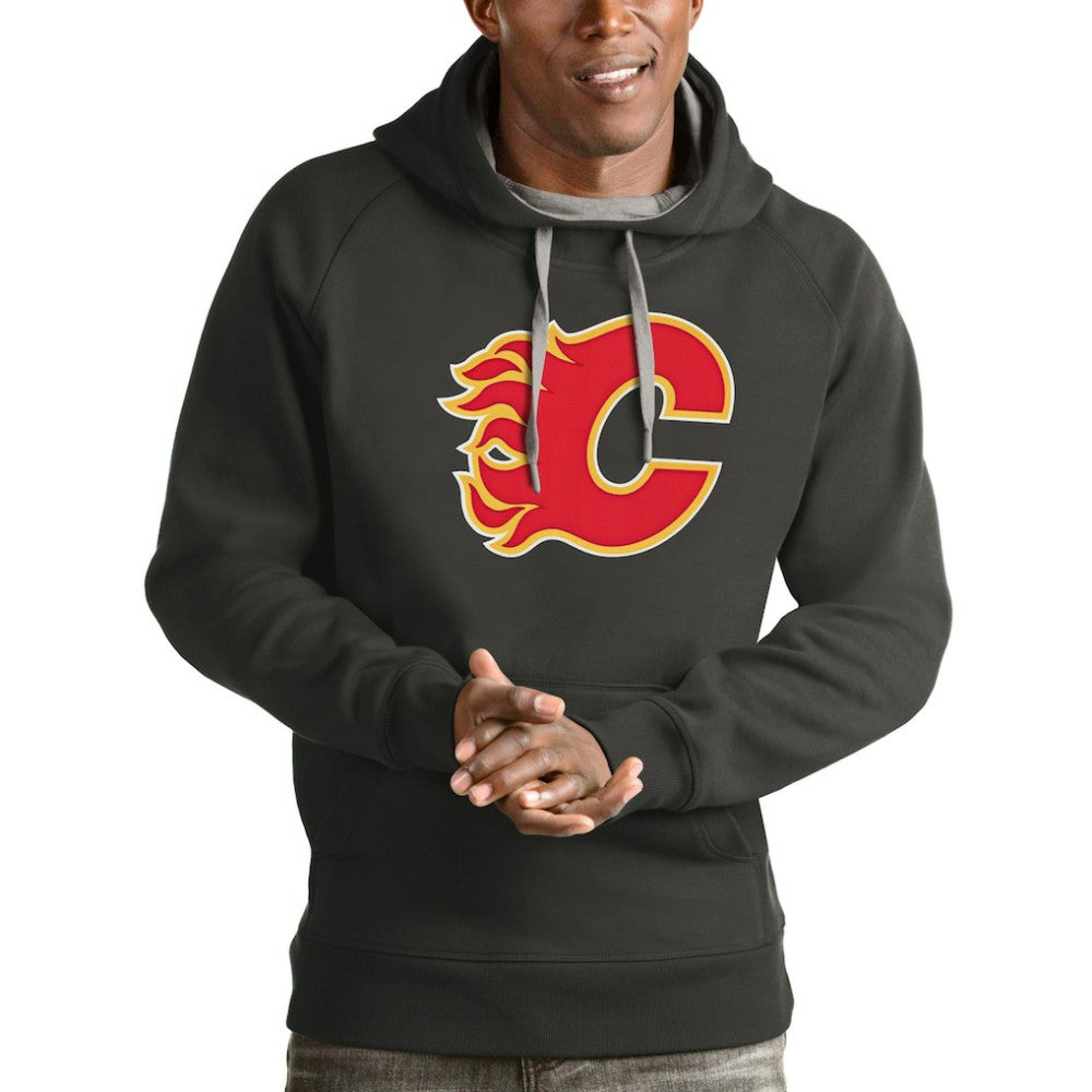 Calgary Flames Antigua Logo Victory Pullover Hoodie - Charcoal Hoodies