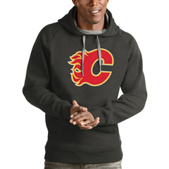 Calgary Flames Antigua Logo Victory Pullover Hoodie - Charcoal Hoodies