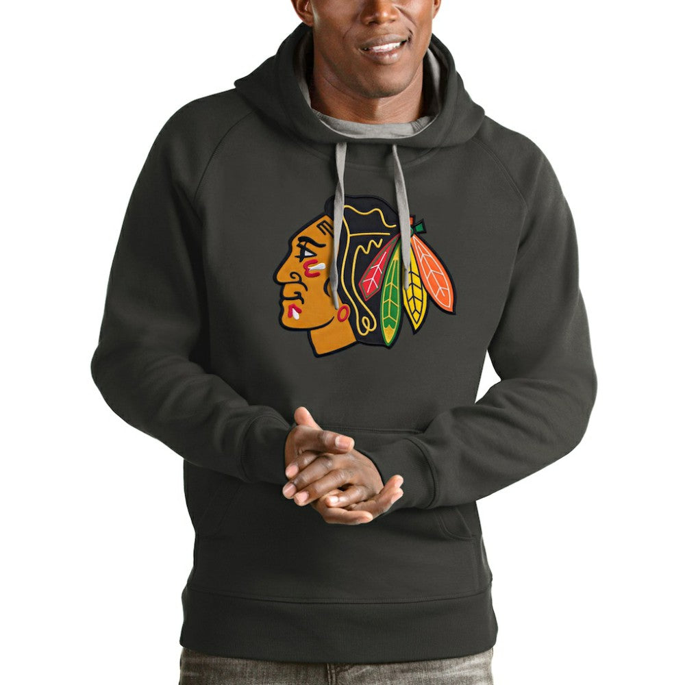 Chicago Blackhawks Antigua Logo Victory Pullover Hoodie - Charcoal Hoodies