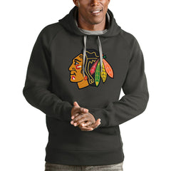 Chicago Blackhawks Antigua Logo Victory Pullover Hoodie - Charcoal Hoodies