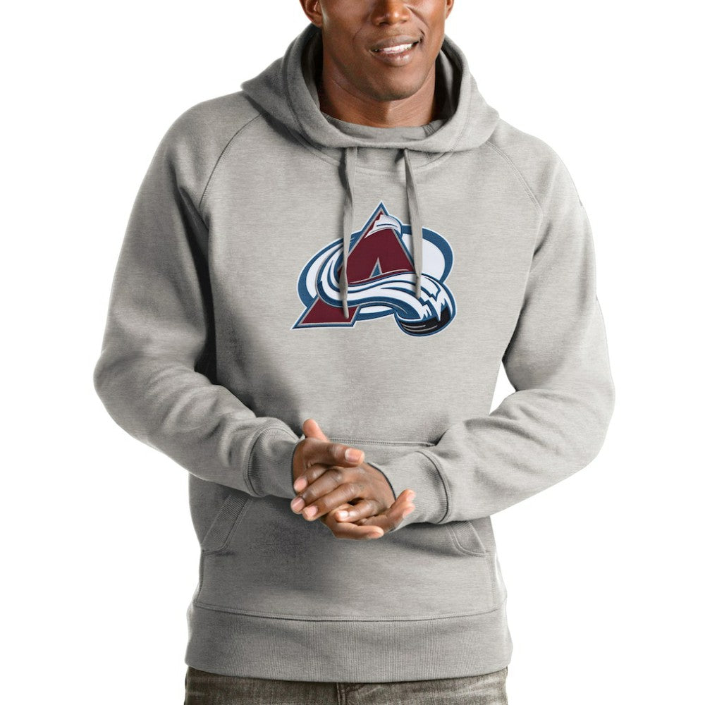 Colorado Avalanche Antigua Logo Victory Pullover Hoodie - Heathered Gray Hoodies