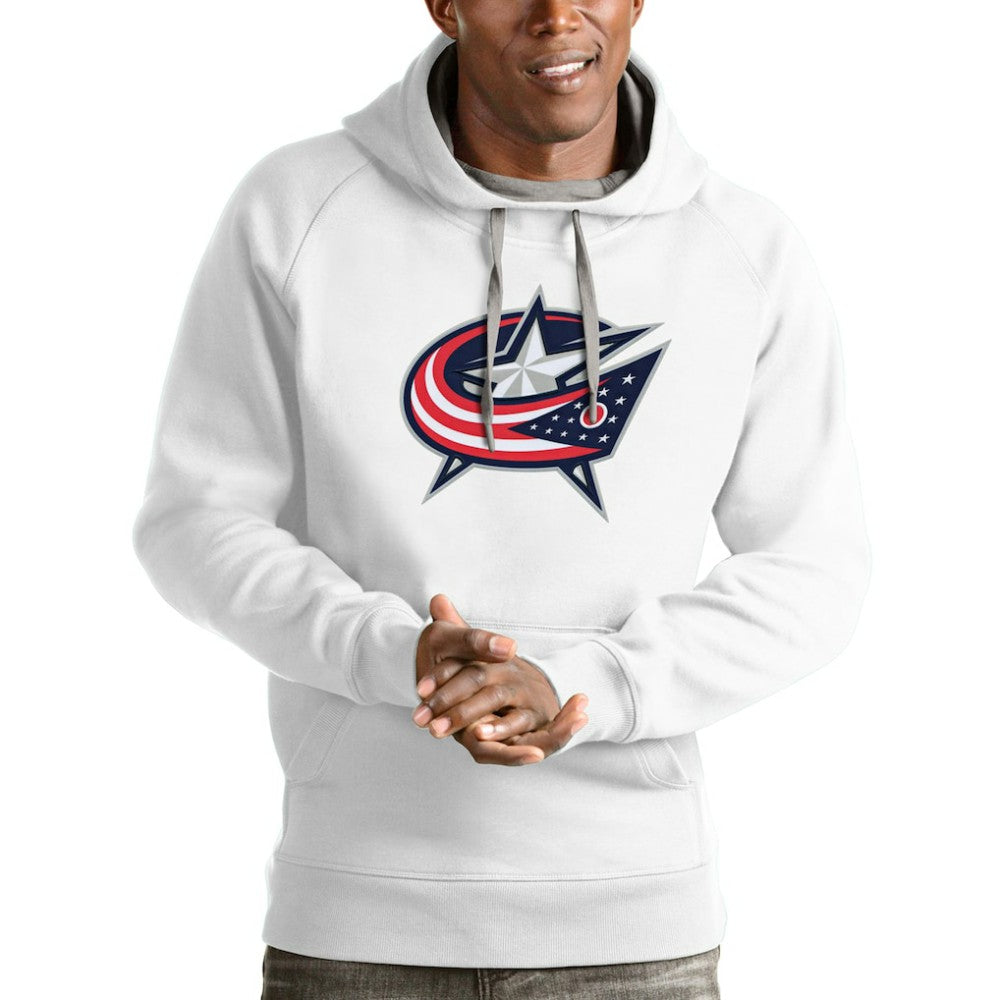 Columbus Blue Jackets Antigua Logo Victory Pullover Hoodie - White Hoodies